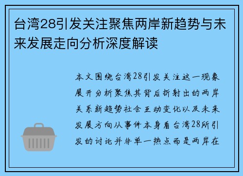 台湾28引发关注聚焦两岸新趋势与未来发展走向分析深度解读